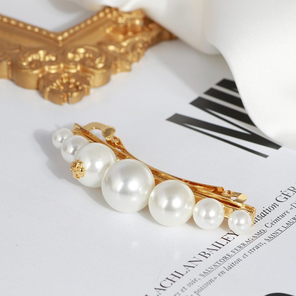 Tory Burch Glass Pearl White Hair Clip